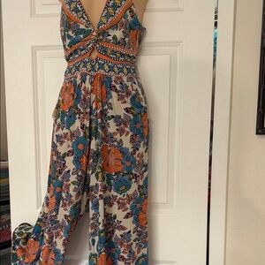 Angie White Maxi Dress with Blue & Orange Floral Print